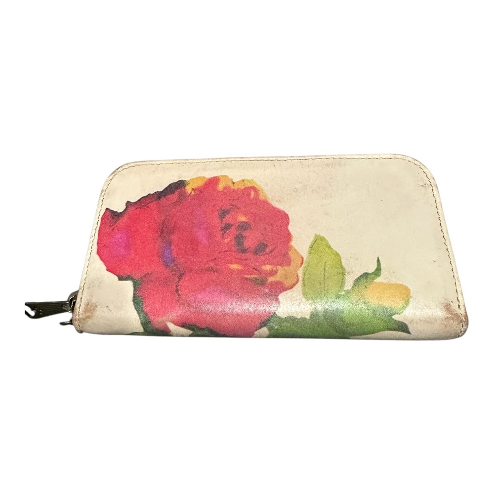 Patricia Nash Leather Wallet Floral Poppy Zip Around Organizer Ivory Red